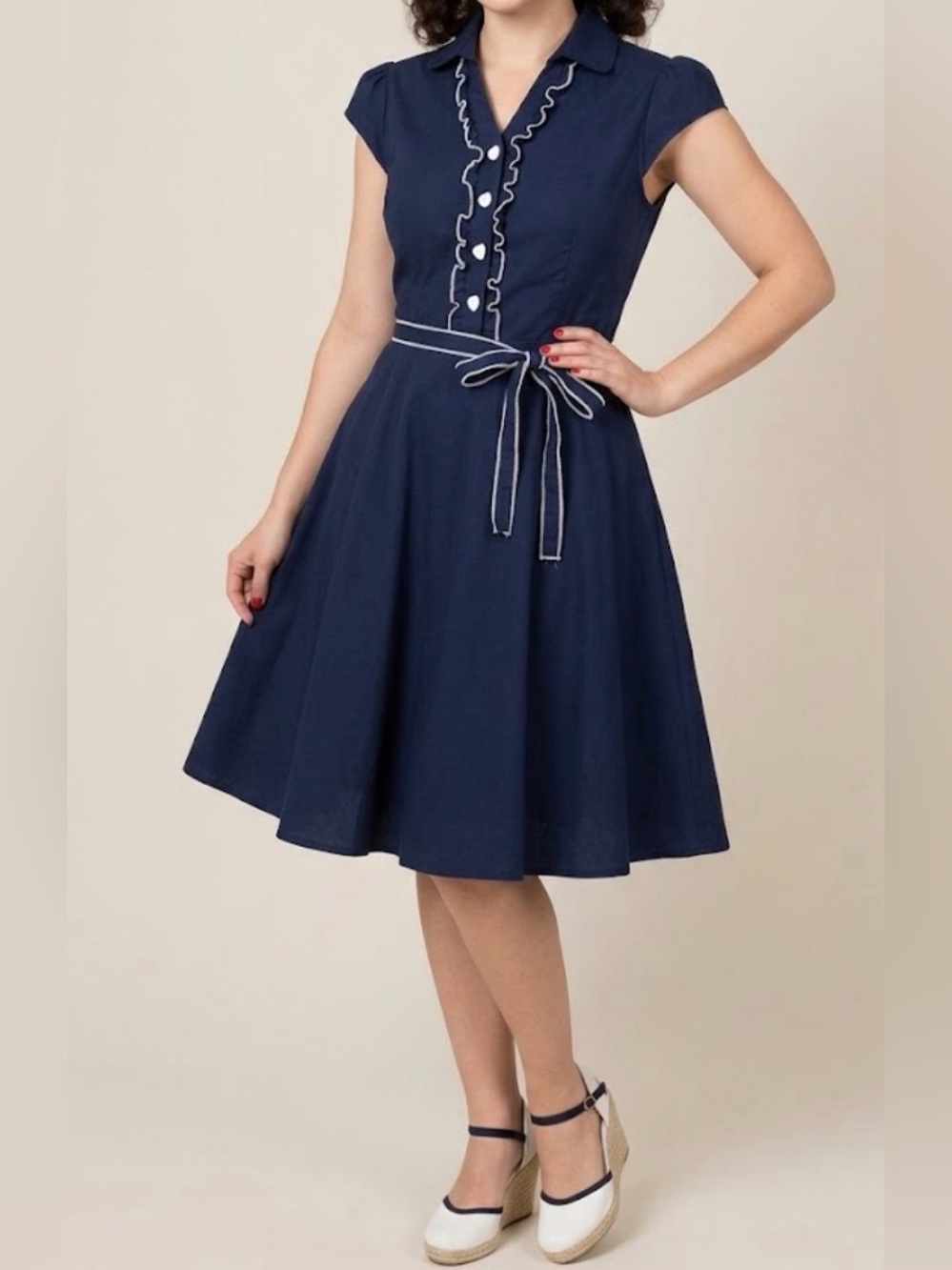 Modcloth Navy Blue Retro Heart Button Pin Up Dress